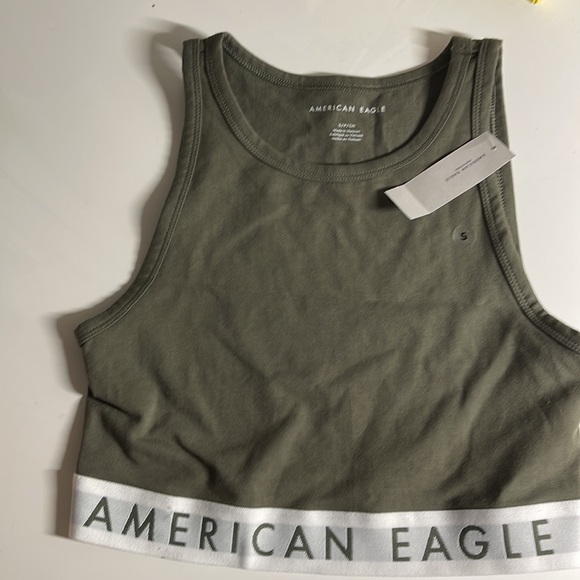 American Eagle Cropped High Neck Tank Top. Olive color. - Picture 3 of 3